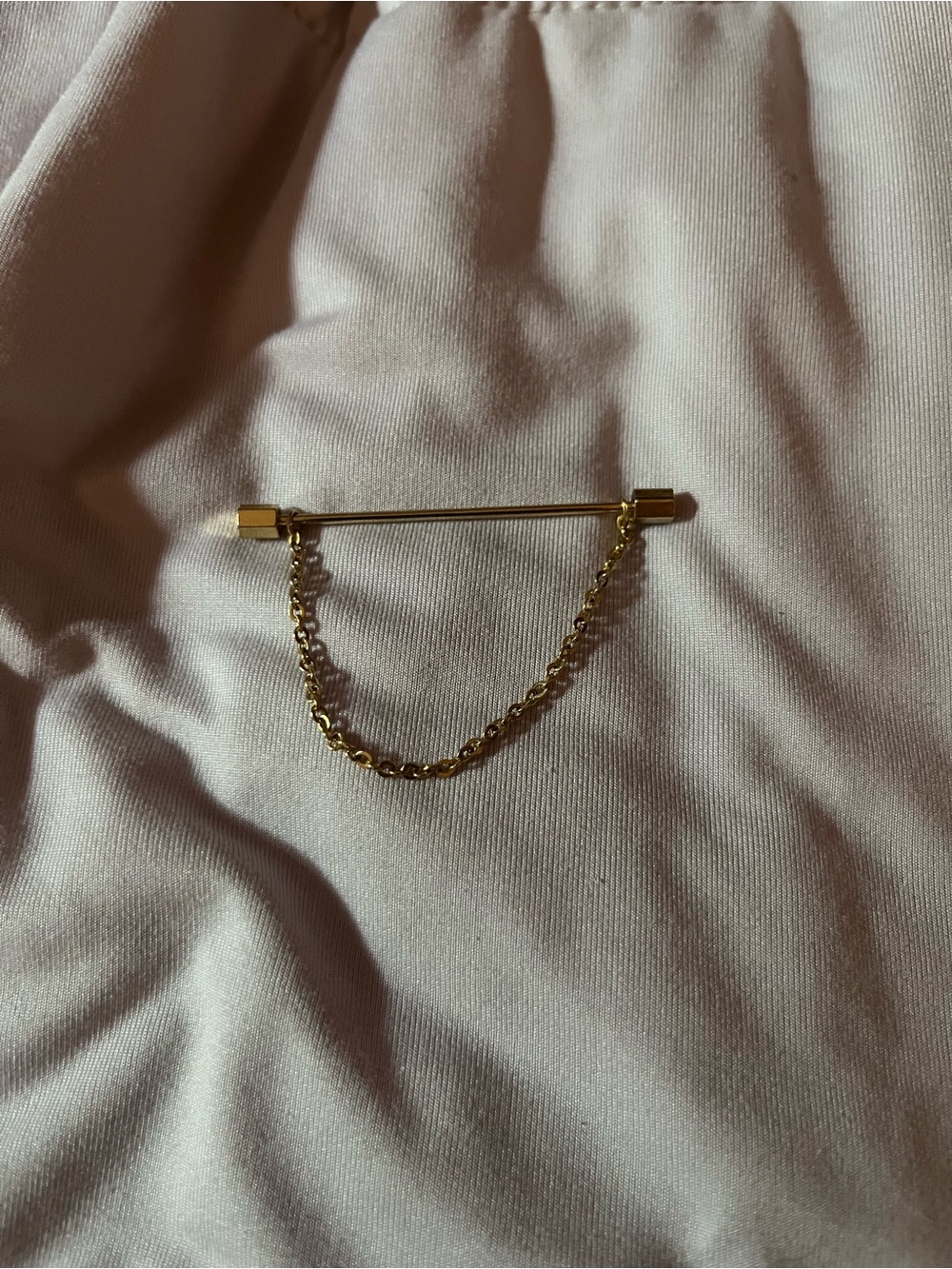 Gold Tone Safety Pin Chain Brooch for Men - Sleek Minimal Accent